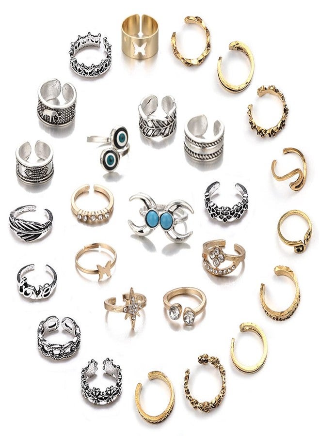 Acruccen 27 Pcs Open Toe Rings Set for Women Adjustable Vintage Retro Toe Ring Summer Beach Foot Jewelry Boho Knuckle Finger Tail Rings - Image 1